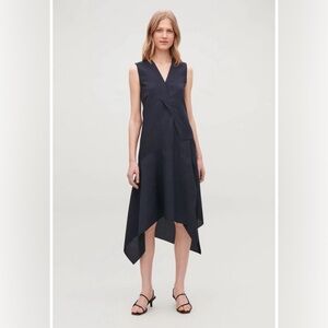 NWOT COS Draped Patchwork Dress in navy, Size 10